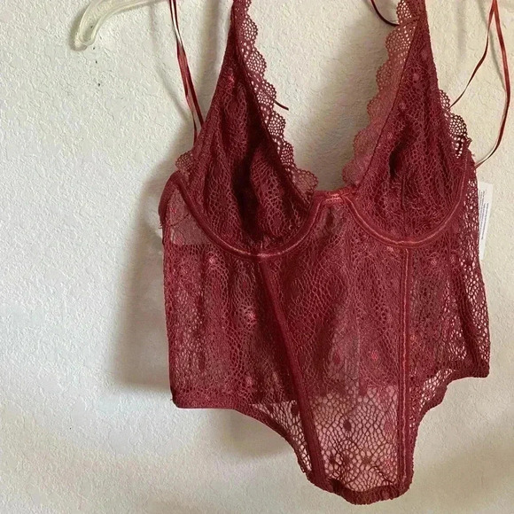 Out From Under Weekend In Marrakesh Halter Lace Brown Sheer Coquette Corset M - Picture 3 of 11